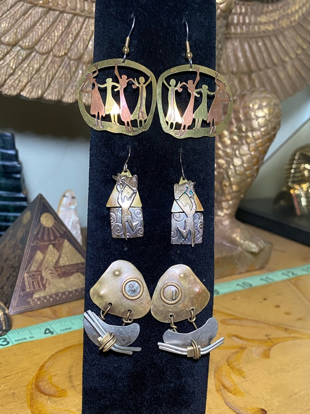 Vintage Dangle Earrings - Gold & Copper Tones - Picture 5 of 8